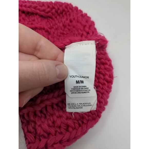 Girls The North Face Cable Knit Hat 70% Acrylic 20% Wool 10% Alpaca Pink Size M - Picture 9 of 10